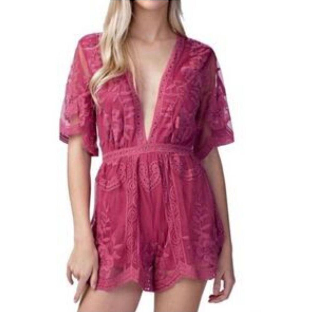 Dainty Hooligan Raspberry Lace Mesh Shorts Romper Jumper Jumpsuit Boho Femme